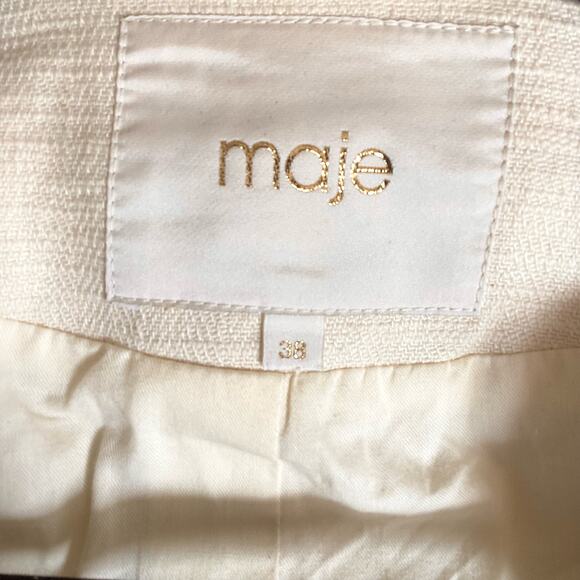 Maje Cotton Linen Frayed Edge Woven Linen Shoulder Moto Jacket 38 M - Picture 4 of 11